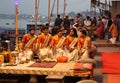 Hindu priest performs the Ganga Aarti ritual. Royalty Free Stock Photo