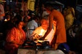 Hindu priest performs the Ganga Aarti ritual. Royalty Free Stock Photo