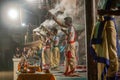 Hindu priest performs the Ganga Aarti ritual in Varanasi Royalty Free Stock Photo