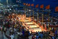 A Hindu priest performs the Ganga Aarti ritual in Varanasi, India Royalty Free Stock Photo