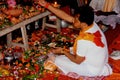 Brahmin performing Durga Puja in a village in  West Bengal Royalty Free Stock Photo