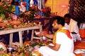 Brahmin performing Durga Puja in a village in  West Bengal Royalty Free Stock Photo