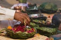 Hindu priest's hand during Shivaratri festival, Nepal