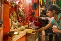 Hindu priest worshipping Lord Hanuman Royalty Free Stock Photo