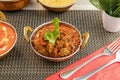 Hindu recipe for stewed bhuna beef presented in a traditional Pakistani