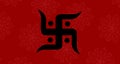 Hindu religion symbol Swastik over red texture background