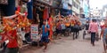 Hindu religious people walking on road for travel India Oct 2019