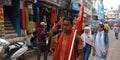 Hindu religious people walking on road for travel India Oct 2019