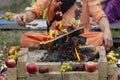 Hindu ritual with cooking and prayer Royalty Free Stock Photo