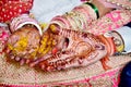 Hindu Rituals haldi on bride`s hands Royalty Free Stock Photo