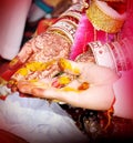 Hindu Rituals haldi on Groom & bride`s hands havan phere