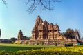 Hindu temple, built by Chandela Rajputs, at Western site in India`s Khajuraho during sunrise. Royalty Free Stock Photo