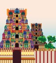 Hindu Temple on Pattern Background