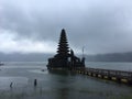 Hindu Temple, Pura Segara Ulun Danu Batur on Lake Batur on Rainy Cloudy Day in Bali, Indonesia.