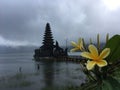 Hindu Temple, Pura Segara Ulun Danu Batur on Lake Batur on Rainy Cloudy Day in Bali, Indonesia.