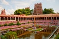 Hindu temple tower and tank Royalty Free Stock Photo