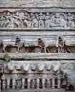Hindu temple walls with ancient carving. India