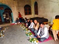 hindu traditional people having lunch during occasional program at home in India dec 2019