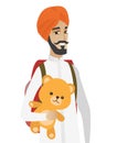 Hindu traveler man holding teddy bear.