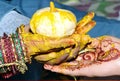 Hindu Rituals haldi on bride`s hands havan phere Royalty Free Stock Photo