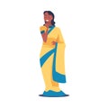 Hindu Woman Character in National Sari Costume in Standing Pose Vector Illustration