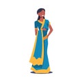 Hindu Woman Character in National Sari Costume in Standing Pose Vector Illustration