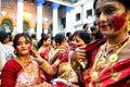 Hindu women with red powder on faces Royalty Free Stock Photo