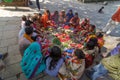 Hindu women in traditional sari at Durbar Square in Nepal