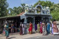 Hindu worshippers gather around a small Hindu Kovil in northern Sri Lanka.