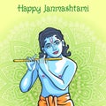 Hindu young god Lord Krishna. Happy janmashtami vector