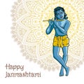 Hindu young god Lord Krishna. Happy janmashtami vector