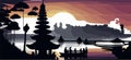 sunset at Pura Ulun Danu Bratan temple in Bali print vector