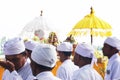 Hindus carry out prayers in the context of the Melasti ceremony ahead of Nyepi Day Royalty Free Stock Photo