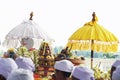 Hindus carry out prayers in the context of the Melasti ceremony ahead of Nyepi Day Royalty Free Stock Photo