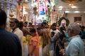 Hindus carrying a kavadi float through the Waterfall Hill Temple at Thaipusam in Penang, Malaysia