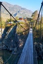 Hinged bridge to the monastery on Patmos island on river Katun i Royalty Free Stock Photo