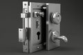 hinged door lock with deadbolt and key, for extra security Royalty Free Stock Photo