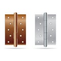 Hinges bronze color with silver steel texture isolated on white background.