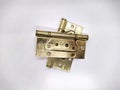 hinges for doors of gold color on a white background photo. Royalty Free Stock Photo