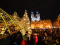 Hining Christmas tree in Prague old town, Staromestske square. Czechia Royalty Free Stock Photo