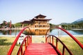 Hinoki Land building (Bann Mai Hom Hinoki) with red torii gate in Chiang Mai Thailand.