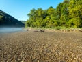 A hint of mystery at this river covered by fog Royalty Free Stock Photo