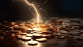 hiny coins glowing in the dark night generated by AI Royalty Free Stock Photo