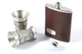 Hip flask and pewter cups Royalty Free Stock Photo