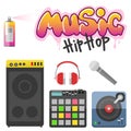 Hip hop accessory musician with microphone breakdance expressive rap symbols vector illustration.