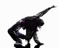 Hip hop acrobatic break dancer breakdancing young man silhouette Royalty Free Stock Photo
