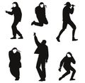 Hip hop battle microphones musicians different races physiques collection on isolated vector Silhouettes Royalty Free Stock Photo