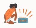 Hip hop black women posing and dancing near audio speakers illustration in vector. Royalty Free Stock Photo