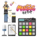 Hip hop character musician with microphone breakdance expressive rap portrait vector illustration. Royalty Free Stock Photo