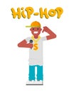 Hip hop character musician with microphone breakdance expressive rap portrait vector illustration. Royalty Free Stock Photo